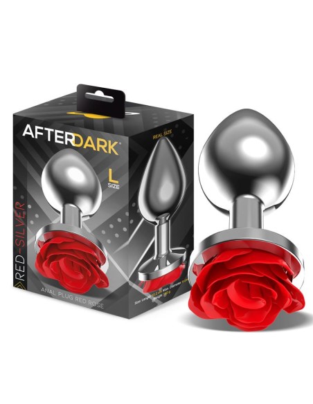 Plug Anal de Metal con Rosa Roja en la Base Talla L