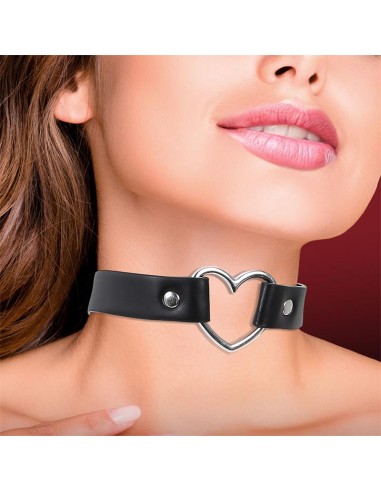 Collar con Corazon Tipo Choker Cuero Vegano Talla Unica