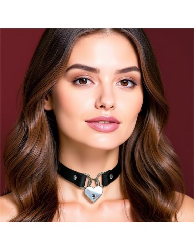Collar con Candado de Corazon Cuero Vegano Talla Unica