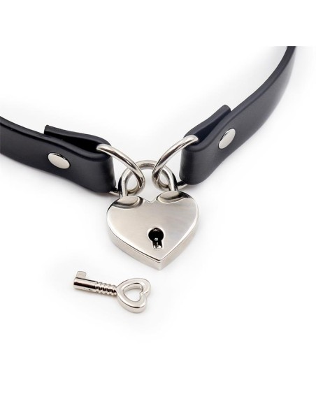 Collar con Candado de Corazon Cuero Vegano Talla Unica
