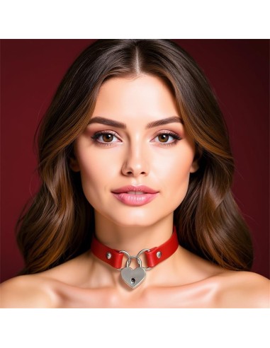 Collar con Candado de Corazon Cuero Vegano Talla Unica