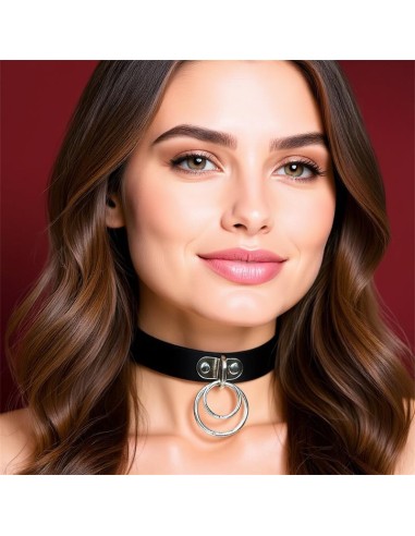 Collar con Doble Aro Cuero Vegano Talla Unica