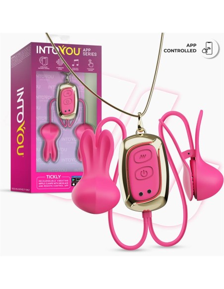 Tickly Pinzas para Pezones con Vibracion Control y Collar con APP