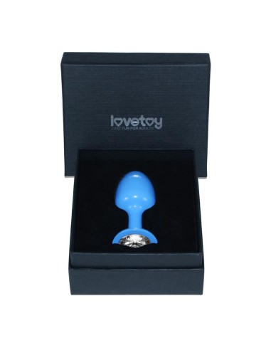 Plug Anal de Metal Azul Rosebud con Joya Transparente