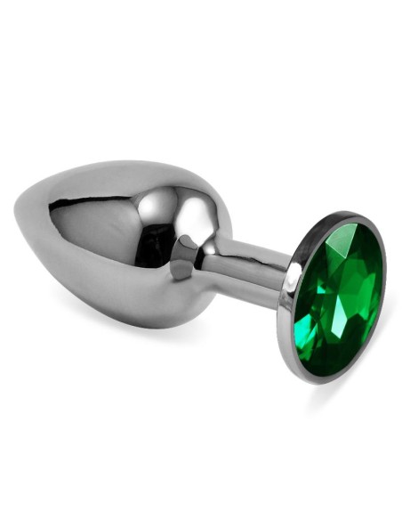Plug Anal Plateado Rosebud Classic con Joya Verde Talla S