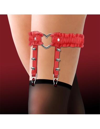 Liga con Aro en Forma de Corazon y Volantes Cuero Vegano Talla Unica