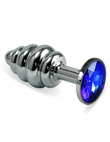 Plug Anal en Espiral Rosebud con Joya Azul Oscuro